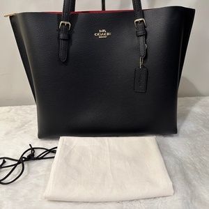 Coach Mollie Tote in Black with Red Interior
